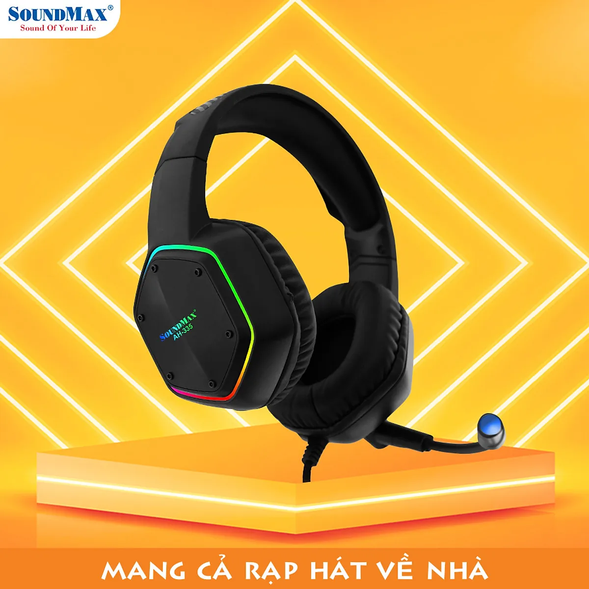 Tai Nghe Chụp Tai Có Micro Tích Hợp SoundMax AH-335 | Tai Nghe Chơi Game Có Đèn LED RGB SoundMax AH335 | Gaming Headset - Hàng Chính Hãng